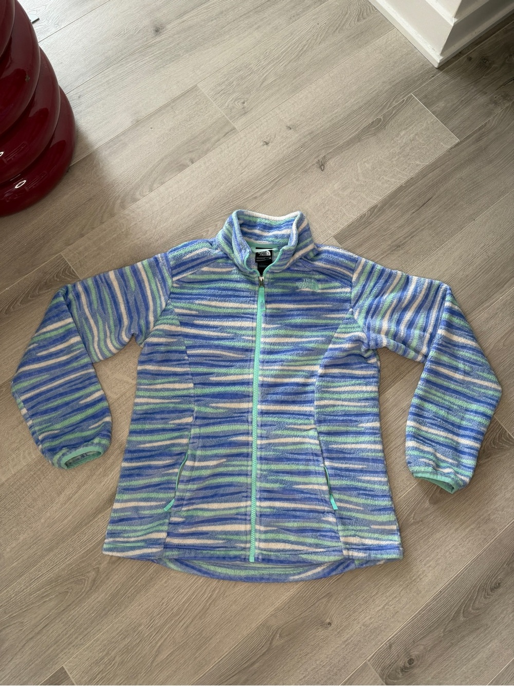 The North Face Osolita Fleece Jacket Full Zip Girls XL Blue Green Striped